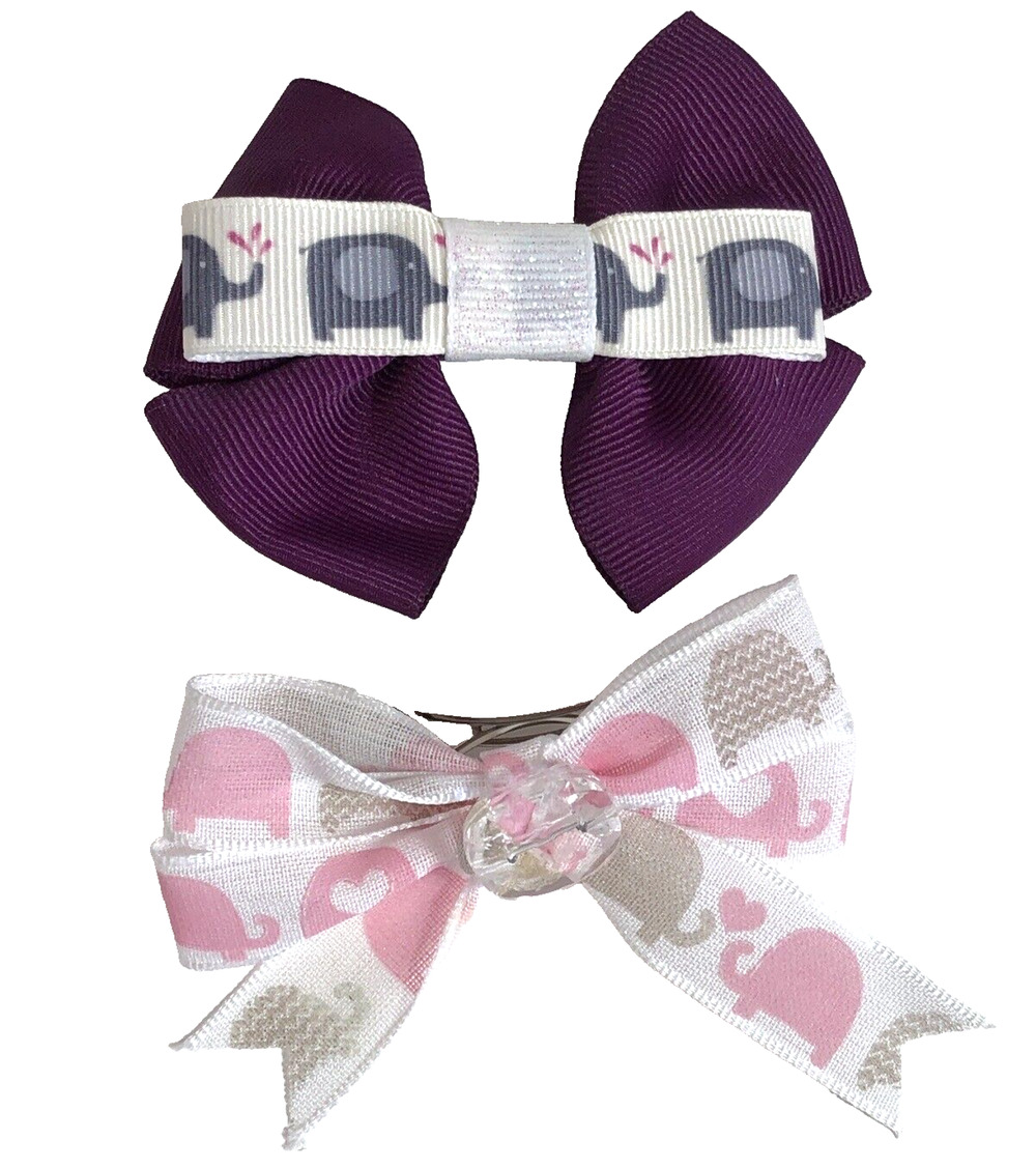 Elephant Hair Clip Barrette Lot Ribbon Bow Trendy New Coquette Pink Purple